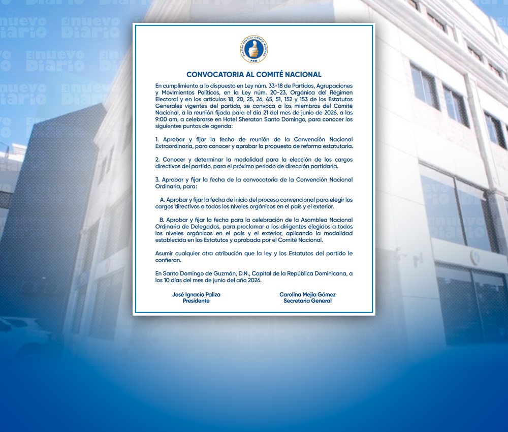 PRM convoca reunión de su Comité Nacional para el 21 de junio