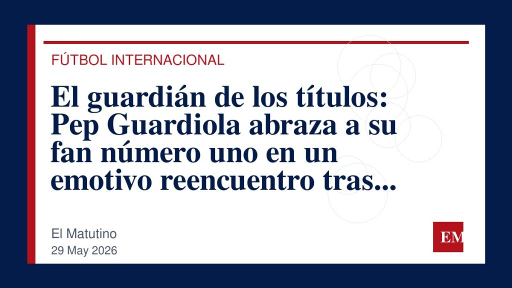 Imagen editorial de El Matutino para El guardián de los títulos: Pep Guardiola abraza a su fan número uno en un emotivo reencuentro tras décadas…