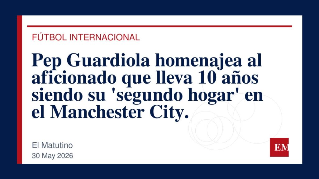 Imagen editorial de El Matutino para Pep Guardiola homenajea al aficionado que lleva 10 años siendo su ‘segundo hogar’ en el Manchester City.