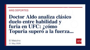 Imagen editorial de El Matutino para Doctor Aldo analiza clásico duelo entre habilidad y furia en UFC: ¿cómo Topuria superó a la fuerza bruta de…