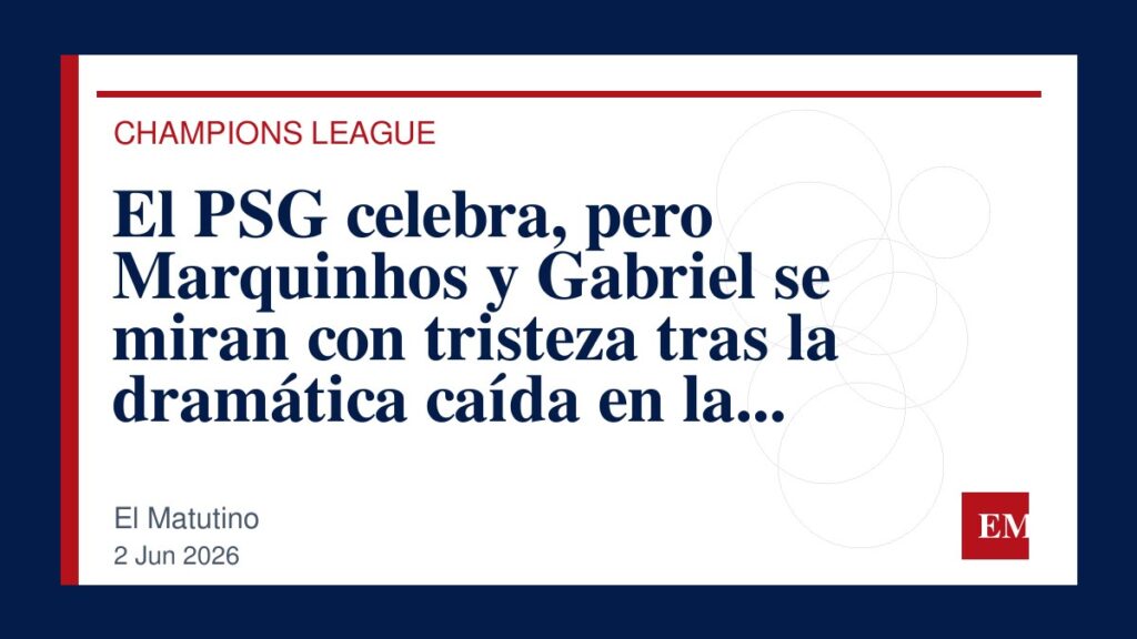 Imagen editorial de El Matutino para El PSG celebra, pero Marquinhos y Gabriel se miran con tristeza tras la dramática caída en la Champions con…