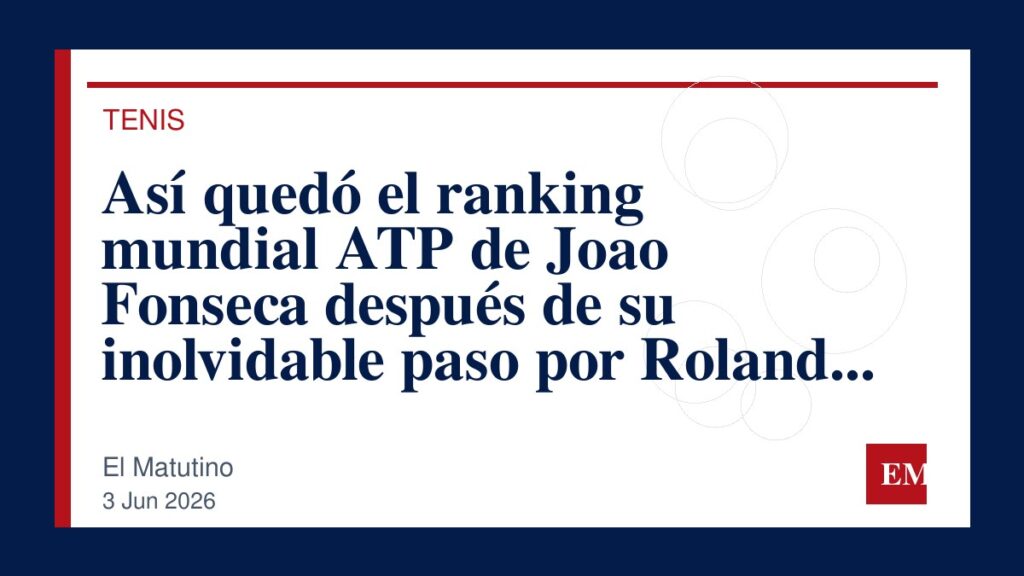 Imagen editorial de El Matutino para Así quedó el ranking mundial ATP de Joao Fonseca después de su inolvidable paso por Roland Garros 2026