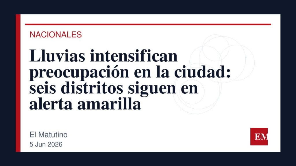 Imagen editorial de El Matutino para Lluvias intensifican preocupación en la ciudad: seis distritos siguen en alerta amarilla