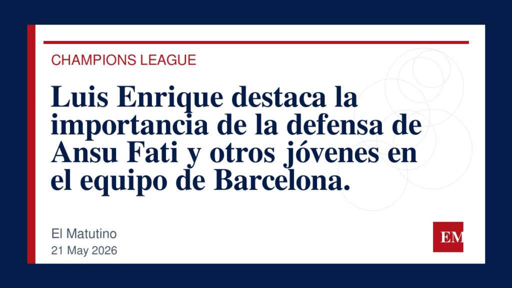 Imagen editorial de El Matutino para Luis Enrique destaca la importancia de la defensa de Ansu Fati y otros jóvenes en el equipo de Barcelona.