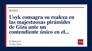 Imagen editorial de El Matutino para Usyk consagra su realeza en las majestuosas pirámides de Giza ante un contendiente único en el ring.