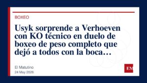 Imagen editorial de El Matutino para Usyk sorprende a Verhoeven con KO técnico en duelo de boxeo de peso completo que dejó a todos con la boca…