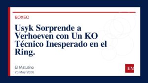 Imagen editorial de El Matutino para Usyk Sorprende a Verhoeven con Un KO Técnico Inesperado en el Ring.