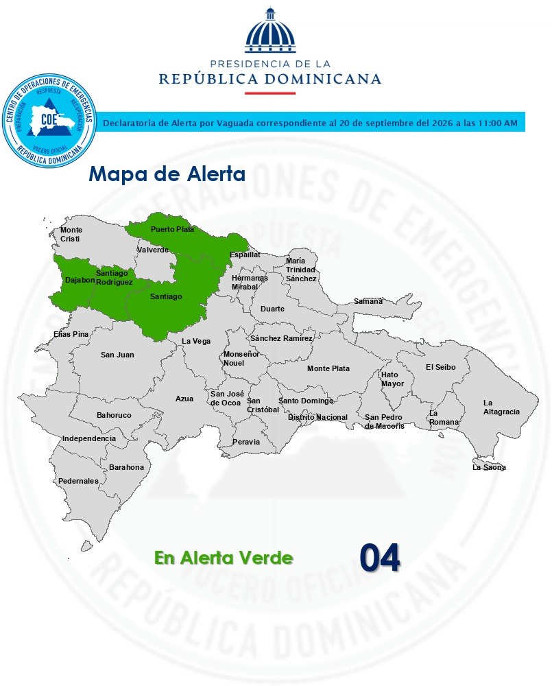 COE activa alerta verde en cuatro provincias por fuerte vaguada