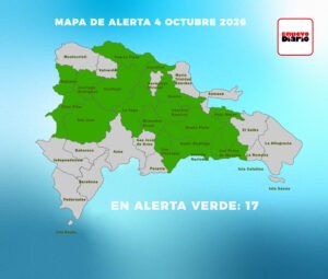COE mantiene 16 provincias y el Distrito Nacional en alerta verde por vaguada